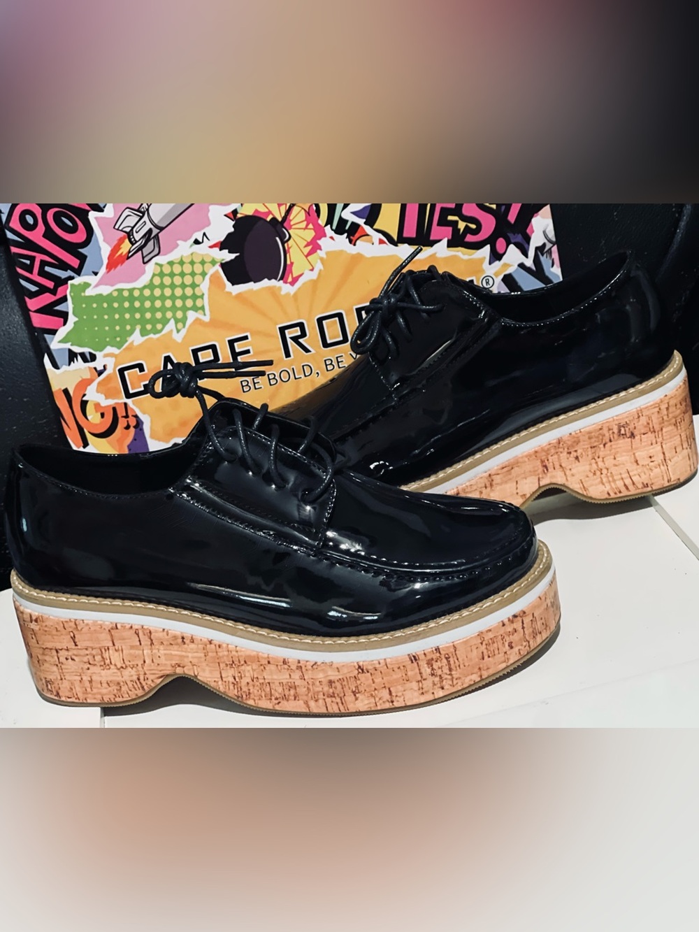 Black Patent Leather Platform Lace-Up Loafers